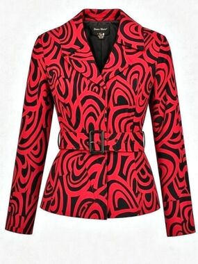 Donna Moore Abstract Belted Blazer in Red & Black Large Like New